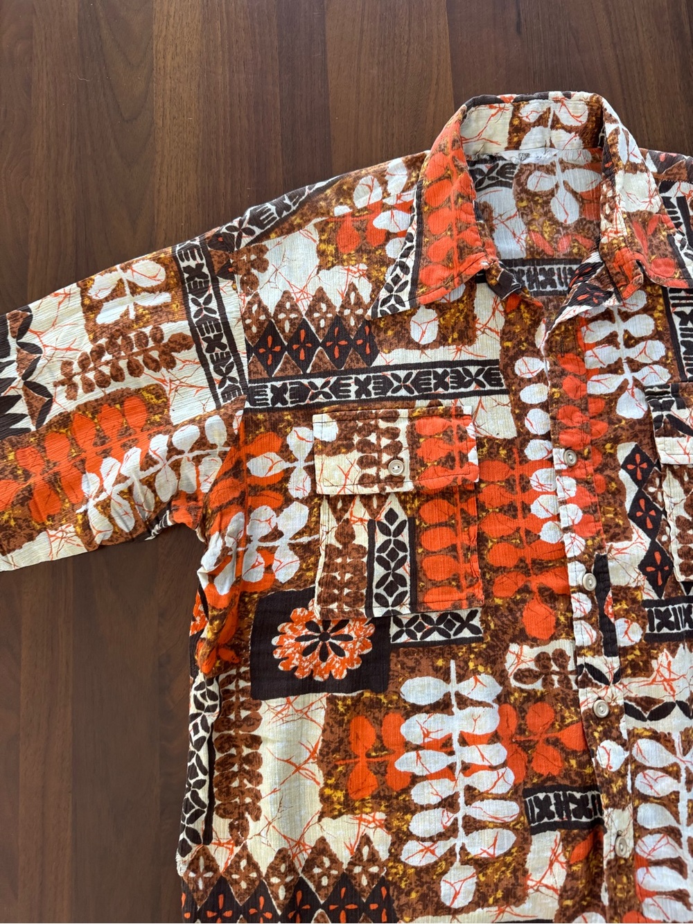 Vintage 70s Tiki Hawaiian Shirt XL XXL Tropical Barkcloth Style Camp Collar - Picture 4 of 15